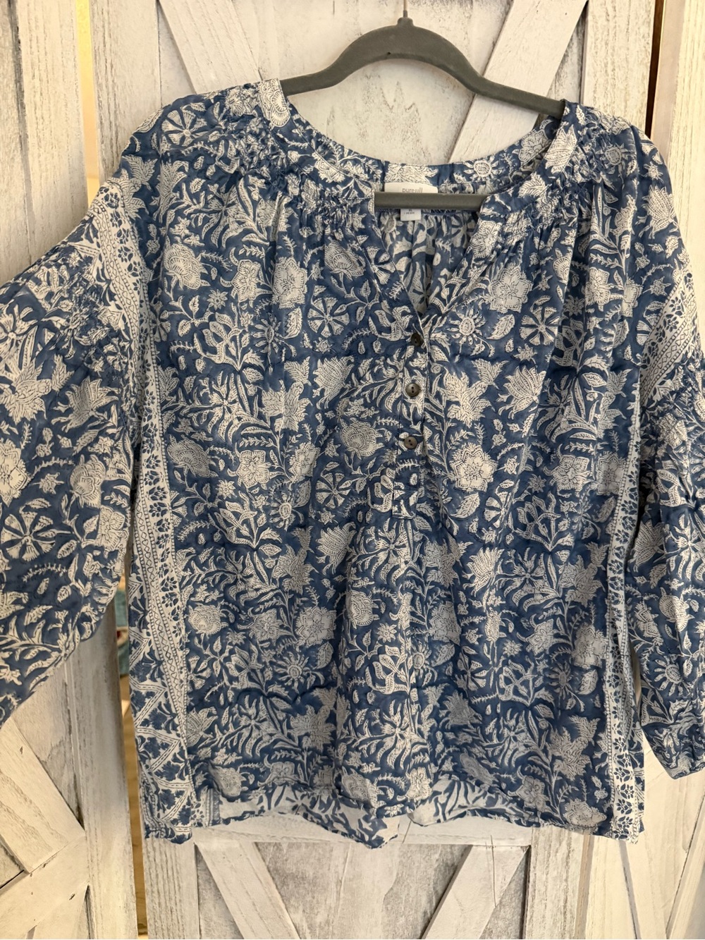 Pure Jill (J Jill's organic line) beautiful floral Printed Pintucked Top. Sz. XL